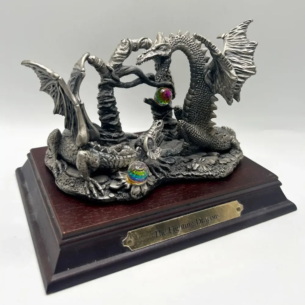 Rare VNTG The Fighting Dragons Pewter Statue by AG Slocombe #3320 Tudor Mint EUC - Picture 5 of 7